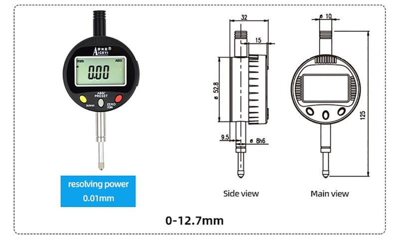 AICEYI Digital dial Gauge, with a Range of 0-0.5in/12.7mm and a Digital Indicator Accuracy of 0.01mm/0.0005 "Metric and Imperial Measure Tool Electronic Dial Gauge - Image 2